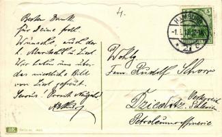 Jahreswechsel / New Year, floral Emb. greeting card, litho