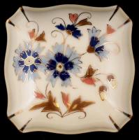 Zsolnay búzavirág mintás ékszeres dobozka, kézzel festett, jelzett, hibátlan, kopott, 7×6 cm