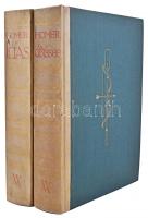 Homer: Ilias. Odyssee. Deutsch von J. H. Voss. Berlin, 1923-24. Askanischer Verlag [Otto von Holten]. Két kötet. Ludwig von Hofmann 101 fametszetével. Félpergamen kötésben. Egyik kötet gerincén kis sérülés, egyébként jó állapotban lévő kötetek. / With 101 wood-engraving of Ludwig von Hofmann. In half pergamin binding. One spine has a small damage.