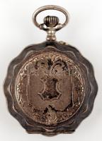 Ezüst (Ag.) zsebóra belső fedelén "Remontoir Cylindre 10 rubins" felirattal, jelzett (84),...