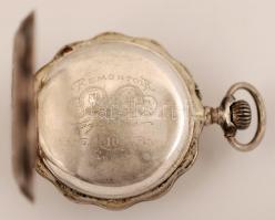 Ezüst (Ag.) zsebóra belső fedelén "Remontoir Cylindre 10 rubins" felirattal, jelzett (84),...