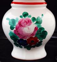 Virágmintás kerámia asztali lámpaernyővel, zsinórral, kézzel festett, apró hajszálrepedésekkel, m: 3...