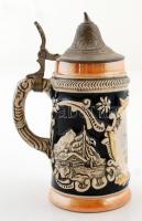 Emlék korsó "Strasbourg" felirattal, mázas fajansz, ón tetővel, matricás, jelzés nélkül, m...