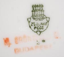 Zsolnay virágmintás bonbonier kis csészével, matricás, kopásnyomokkal, jelzett, d: 10 cm, m: 7 cm