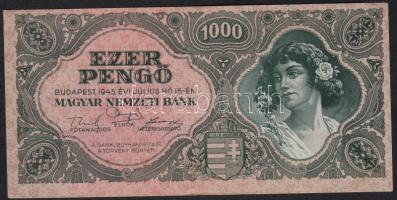 1945. 1000P "egyenes" 3-sal, elő- és hátlap erősen oldalra és felfelé csúszva! T:I