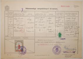 1943 Születési anyakönyvi kivonat Szeged városi okmánybélyeggel