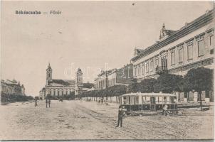 Békéscsaba, Főtér, villamos, bank