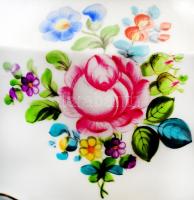 Herendi virág mintás váza, kézzel festett, jelzett, hibátlan, m:15 cm