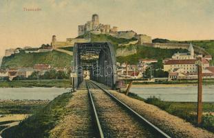 Trencsén, vasúti sín és híd, vár / railway bridge, castle