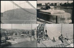 1964 Budapest, az Erzsébet híd építéséről készült fotósorozat, 9 db fotó, 9x14 cm