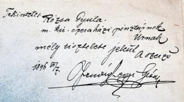 1896 Kotta a zeneszerző, Vendéghegyi Géza saját kézzel írt ajánlásával az Operaház pénztárnokának