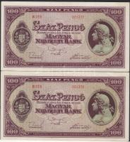 1945. 100P (2x) diósgyőri vízjellel, egymásutáni sorszámokkal T:II+ Csak egyszer hajtva!