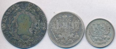 Vegyes: Ausztira 1808A 20kr Ag "I. Ferenc" + Orosz Birodalom 1905. 20k Ag + 1914. 10k Ag T...