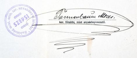 1940 Tannenbaum Mózes szepsi rabbi saját kézzel aláírt dokumentum / Autograph signed document of the...