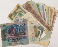 20db magyar és külföldi bankjegy, közte felülbélyegzett korona, forint, horvát, görög bankjegyek T:v...