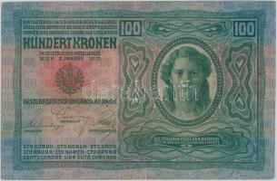 1912. 100K piros "MAGYARORSZÁG" körbélyegzéssel T:II-,III apró szakadás