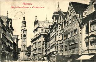 Augsburg, Maximilianstraße und Perlachturm / street, tower