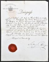 1879 A Szász Meiningi Udvari Színház bizonyítványa Ludwig Chronegk (1837-1891) színász, igazgató aláírásával / 1879 Autograph signed document by Ludwig Chronegk (1837-1891) actor and director of the Saxon Meiningen Ensemble