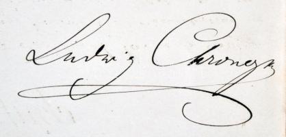 1879 A Szász Meiningi Udvari Színház bizonyítványa Ludwig Chronegk (1837-1891) színász, igazgató alá...