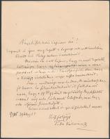 1896 ifj. Tisza Kálmán gróf (1867-1947) saját kézzel írt levele Szél Kálmán nagyszalontai esperesnek, egyházi ügyekben.