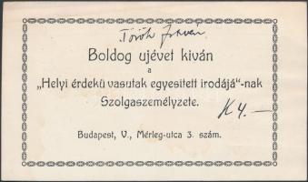 cca 1910 A Helyi Érdekű Vasútak egyesített irodájának üdvözlő kártyája