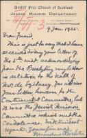 1925 dr. James Mac Donald Webster skót missziós lelkész, a skót zsidó misszió vezetője saját kézzel írt levele Ravasz László református püspöknek / 1925  dr. James Mac Donald Webster Scottish priest, leader of the Jewish mission. Autograph letter to Laszlo Ravasz, Hungarian reformed bishop