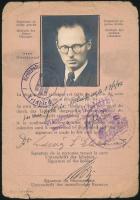 1945 Menekült igazolvány tolmács férfi részére kiállítva, fényképes/ Carte d'identité for interpreter