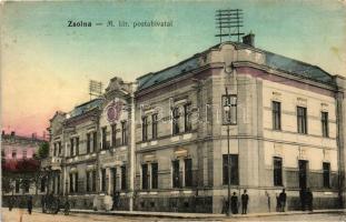 Zsolna, postahivatal, hátoldalon héber újévi üdvözlet / post office, Hebrew New Year greetings on the back side (fa)