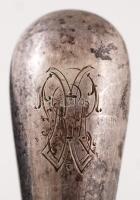 Ezüst (Ag.) hús villa, jelzett (félhold és Diana), monogramos, gazdagon díszített, h:23 cm, nettó:11...
