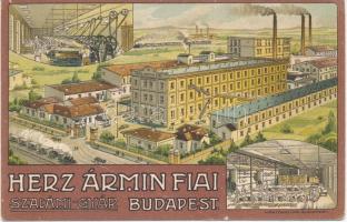 Budapest IX. Herz Ármin fiai Szalámi gyár, belső; Soroksári út 76., hátoldalon megrendelő lap, litho (fa)