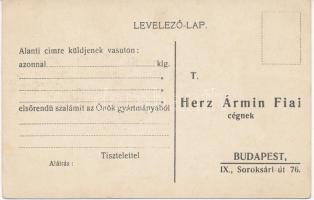 Budapest IX. Herz Ármin fiai Szalámi gyár, belső; Soroksári út 76., hátoldalon megrendelő lap, litho...