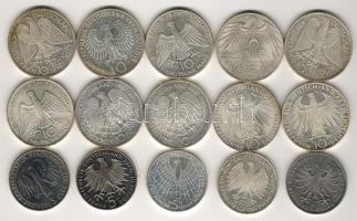 Modern NSZK tétel emlékpénzekből 10DM Ag (10x), 5DM Ag (2x), 5DM (3x) beváltható nominál! T:1,2