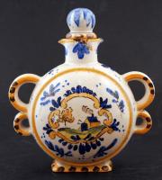 Kerámia kulacs 20x18cm és tálca,28x28cm, kézzel festett, jelzés nélkül