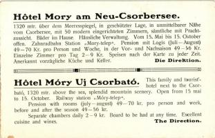 Tátra, Új-Csorba, Hotel Móry; kinyitható képeslap térképpel / folding card with map (bent til broken...