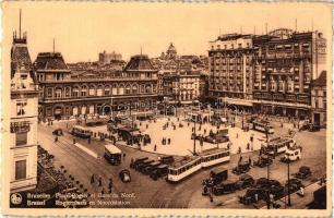 Brussels, Bruxelles; Rogierplaats, Noordstation / square, railway station, trams, automobiles (EK)