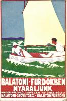 Balatoni fürdők, belföldi turisztikai reklámlap  kiadja a Balatoni Szövetség, Balatonfüred s: Voit (EK)