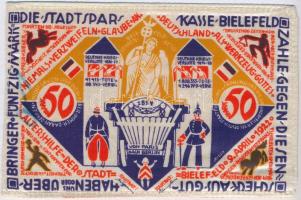 Németország / Weimari Köztársaság / Bielefeld / 1922. 50M selyem városi szükségpénz bélyegzés nélkül...