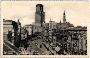 Antwerpen, Anvers; Torengebouw, trams, automobiles