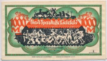 Németország / Weimari Köztársaság / Bielefeld / 1922. 1000M zöld, vászon, bélyegzés nélkül T:I Germany / Weimar Republic / Bielefeld 1922. 1000 Mark green, linen, without stamp C:UNC