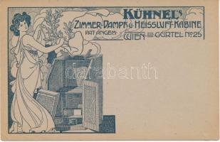 Kühnel's Zimmer-Dampf u. Heissluft-Kabine / sauna adivertisement, Art Nouveau postcard (b)