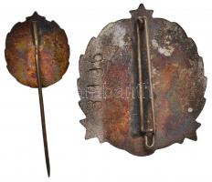 ~1960. Olajipari "Törzsgárda" sorszámozott, zománcozott, ezüstözött fém jelvény + Br minia...