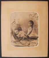 1894 Mai Manó és Társa műtermi felvétele két gyermekről, 26x20 cm, karton 42x35 cm