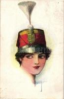 WWI Hungarian hussar lady, F.H. & S., W. IX. Nr. H. 232., artist signed (EB)