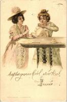 Pariser Jugend / French ladies from Paris, tea, litho, Párizsi fiatal hölgyek, litho