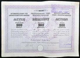 Budapest 1922-1923. "Mezőgazdasági Ipar-Részvénytársaság" részvénye 1000K-ról és 10.000K-r...