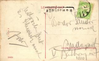 Komárom, Széchenyi utca a katona templommal / street, soldier's church