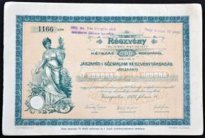 Jászapáti 1923. "Jászapáti Gőzmalom Részvénytársaság" részvénye 200K-ról szelvényekkel, fe...