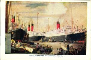 Three Cunarders in Liverpool Docks