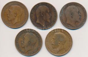 Nagy-Britannia 1902-1922. 1p Br (5xklf) T:2-,3 Great Britain 1902-1922. 1 Penny Br (5xdiff) C:VF,F