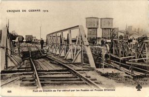 Croquis de Guerre 1914 / Első világháború, oroszok által lerombolt vasúti híd kelet Poroszországban, Croquis de Guerre 1914 / Railway bridge destroyed by the Russians in East Prussia, WWI